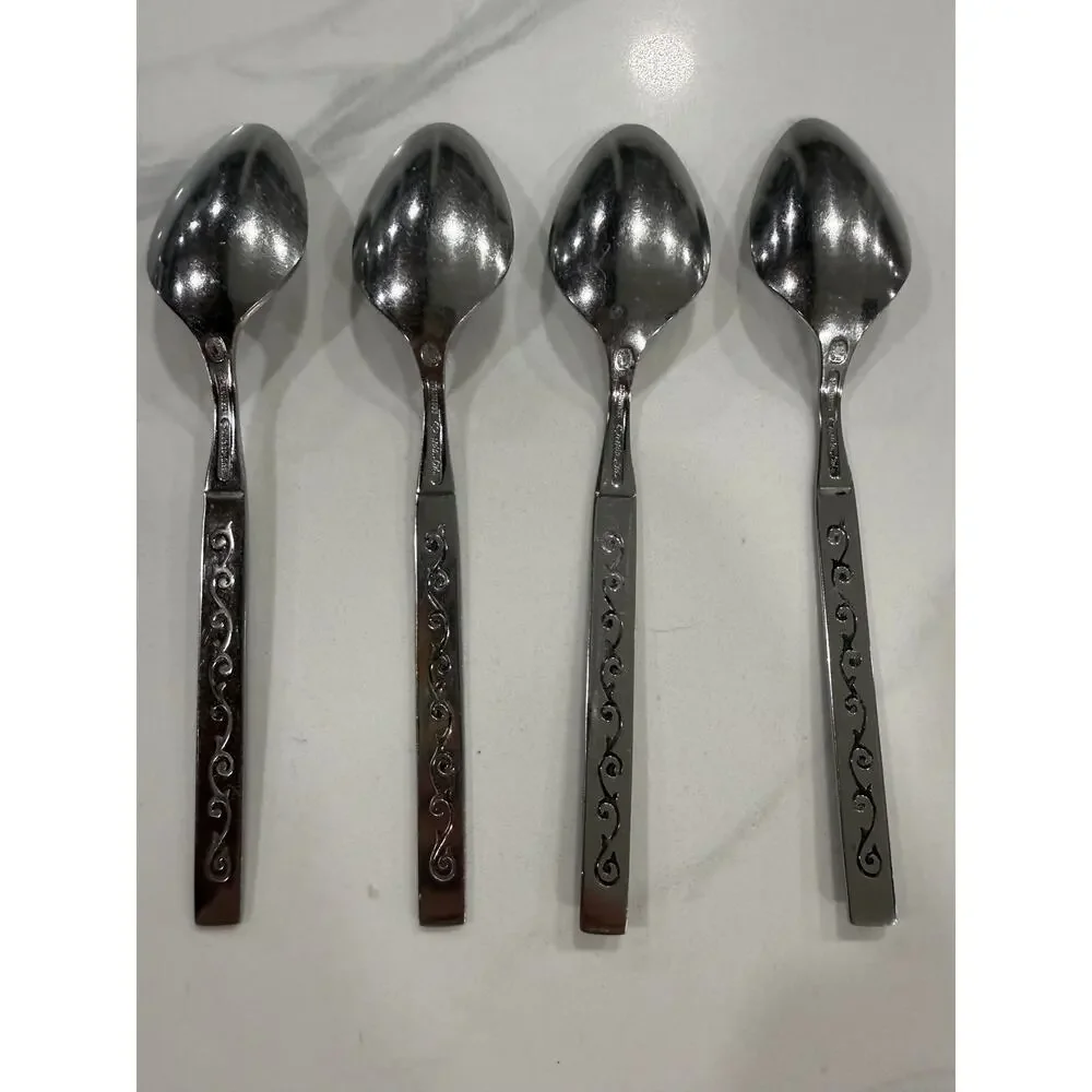VINTAGE Oneida Spanish Court Teaspoons Set of 8 Stainless Black Scroll MCM